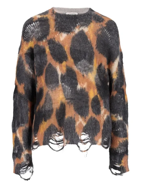 Pulover Laneus cu imagine cu model leopard negru