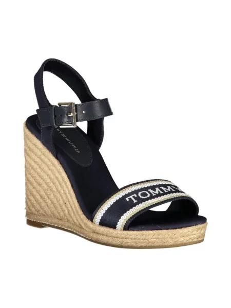 Espadryle Tommy Hilfiger na koturnie skórzane niebieskie