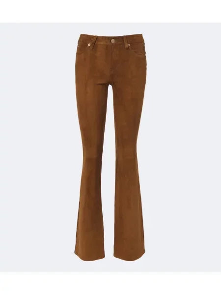 Pantaloni Frame din piele de căprioară evazate maro