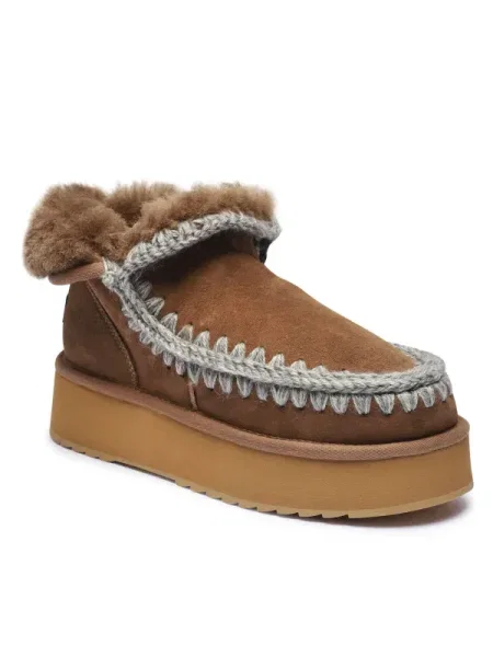 MOU De piele bocanci Mini Eskimo Platform cu adaos de lână bej