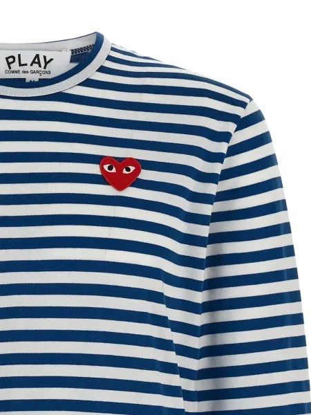 Tricou Comme Des Garcons Play cu dungi cu autograf albastru