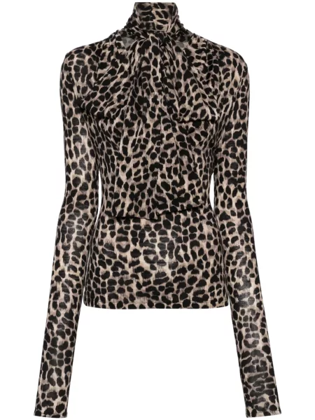 Top Blumarine de lână cu imagine cu model leopard maro