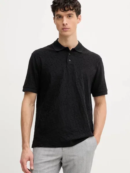 Тениска с яка Armani Exchange с десен черно