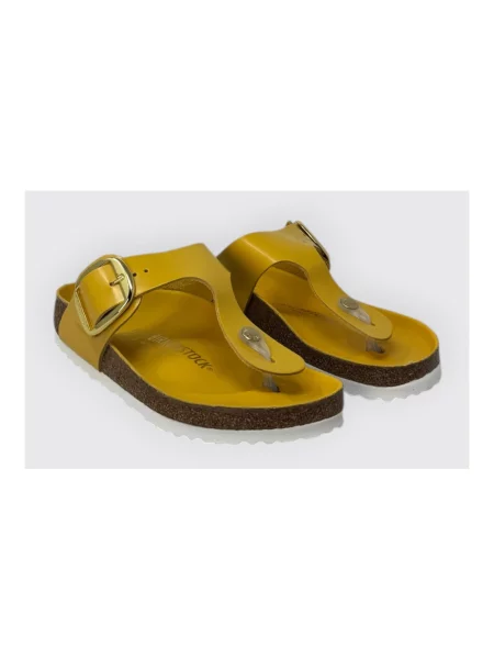 Klapki Birkenstock skórzane na sprzączkę żółte