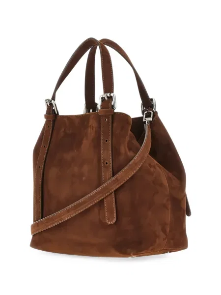 Τσάντα shopper Autentica 504 σουέτ με αγκράφα καφέ