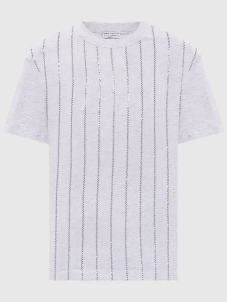 Меланжева футболка з паєтками Brunello Cucinelli сіра