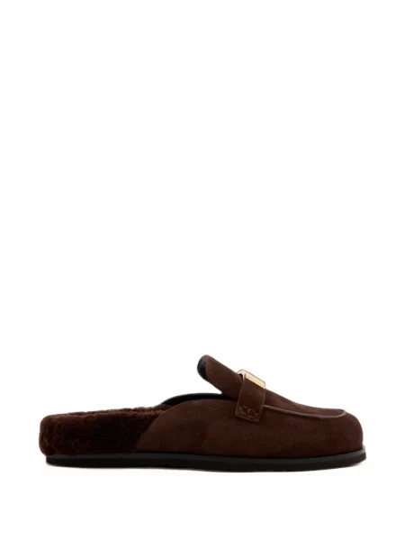 Papuci tip mules Tory Burch din piele de oaie maro