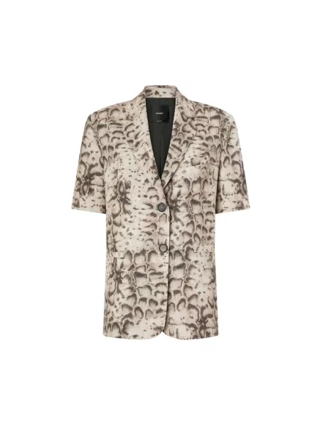 Marynarka skórzana Pinko z krótkim rękawem beżowa