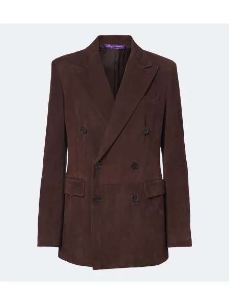 Sacou Ralph Lauren Collection din piele de căprioară cu două rânduri de nasturi maro