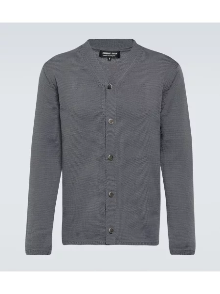 Kardigan Comme Des Garcons Homme Deux z dekoltem w serek z dżerseju szary
