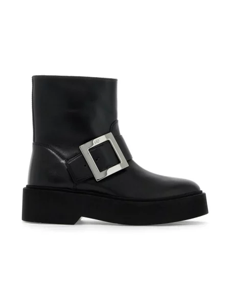 Botki Roger Vivier skórzane na platformie na sprzączkę czarne