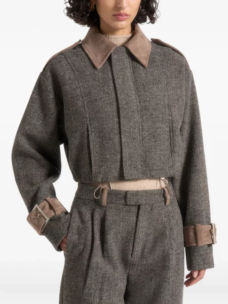 Geacă Manière De Voir din piele de căprioară cu model herringbone gri