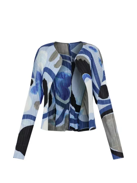 Cardigan Pleats Please Issey Miyake cu imagine cu imprimeu abstract albastru