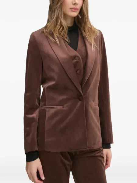 Vienakrūtis švarkas La Petite Française velvetinis ruda