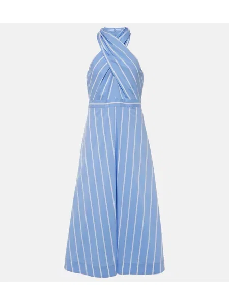 Rochie midi Veronica Beard cu dungi până la genunchi din poplin albastru