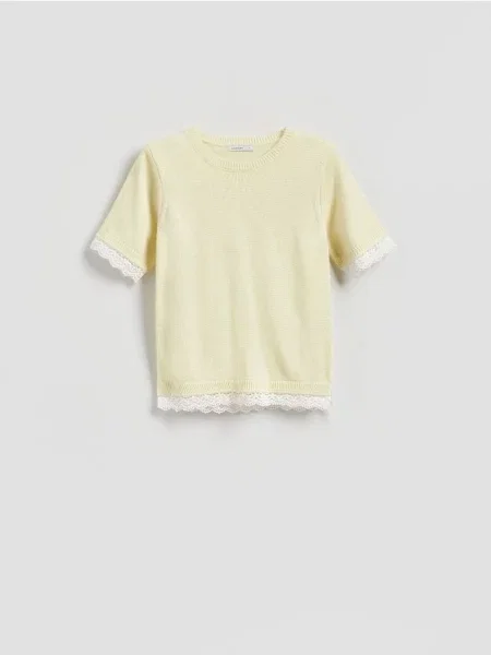 Reserved Pulover cu adaos de lână galben-deschis galben