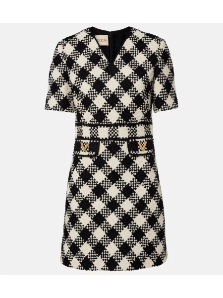 Obleka Valentino s karirastim vzorcem iz tvida črna