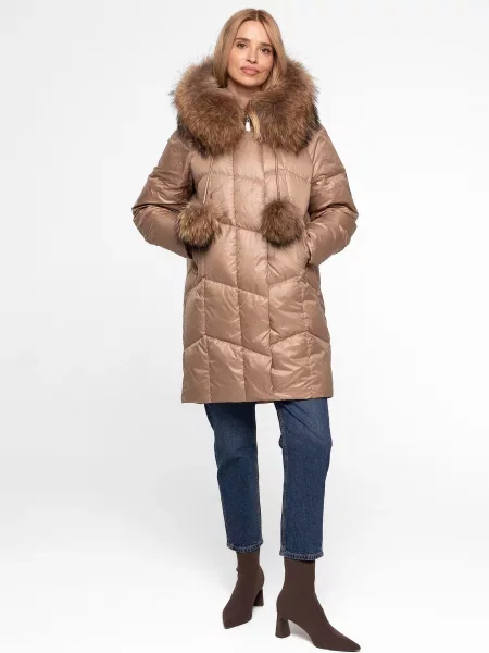 Jachetă matlasată Perso cu blană maro