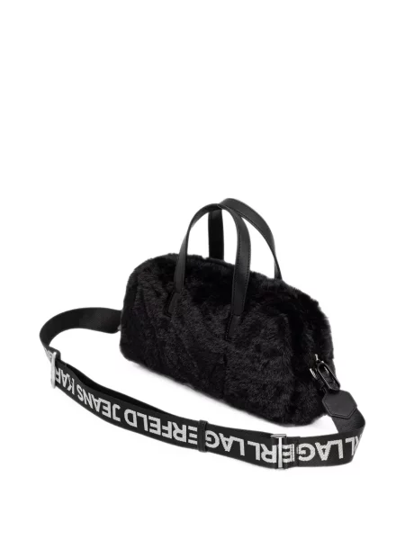 Τσάντα shopper Karl Lagerfeld με αυτόγραφο με γούνα μαύρο
