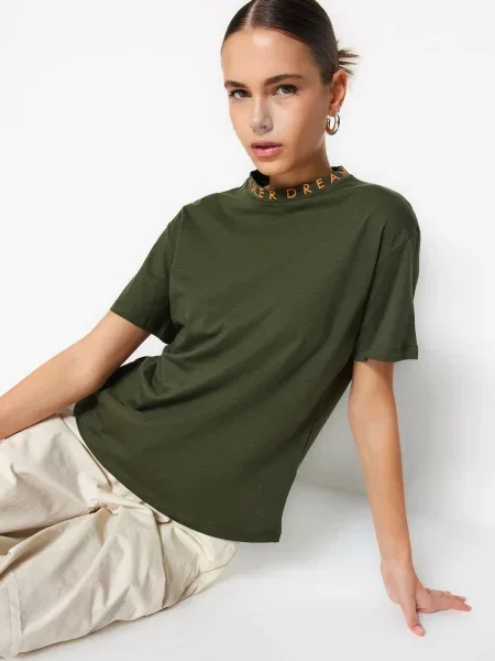 Tricou Trendyol cu imagine kaki