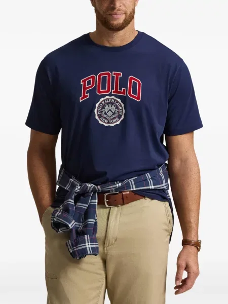 Hímzett csíkos galléros pólóing Polo Ralph Lauren kék