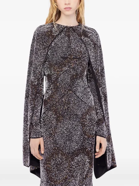 Rochie maxi Rabanne cu perle din crep lungă negru
