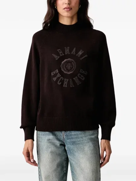 Pulover Armani Exchange cu broderie maro