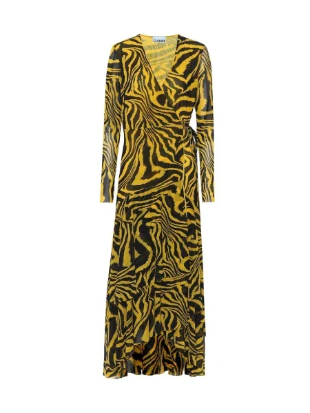 Rochie Ganni cu imagine cu imprimeu animal print plasă galben