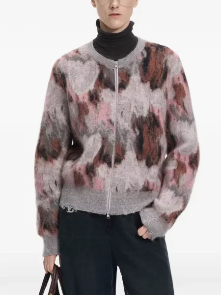 Cardigan Jnby zdrențuiți cu model floral gri