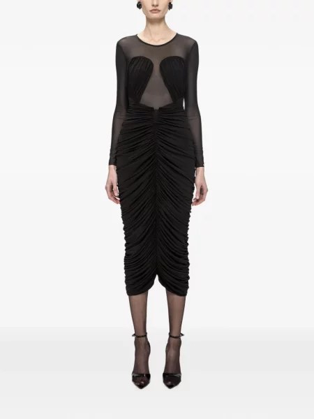 Rochie midi Nissa din tul drapată negru