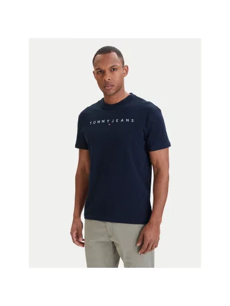Tommy Jeans T-Shirt Linear Logo Σκούρο Regular Fit μπλε