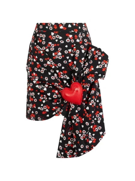 Fusta mini Moschino drapată cu motiv cu inimi negru