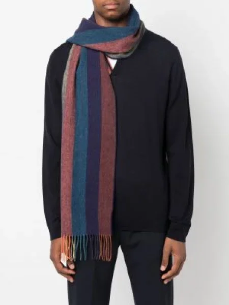 Fular Paul Smith cu dungi tricotate albastru