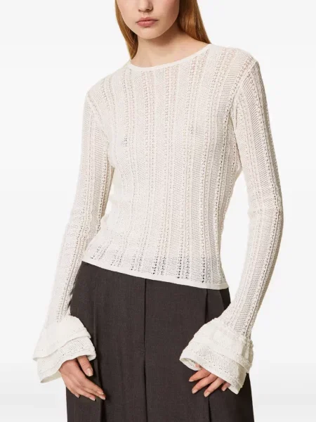 Top Twinset tricotate cu volane alb