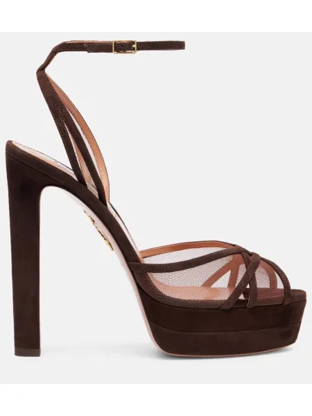 Pantofi cu toc Aquazzura din piele de căprioară cu platformă maro