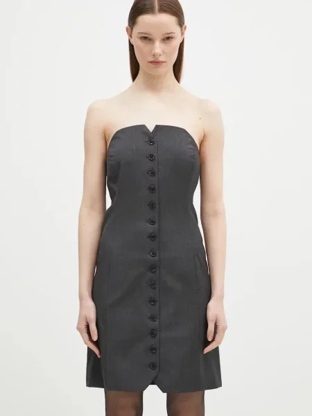 Samsoe Samsoe rochie din amestec de lana Saellen mini mulata gri