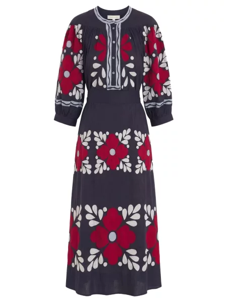 Rochie midi Antik Batik cu model floral albastru