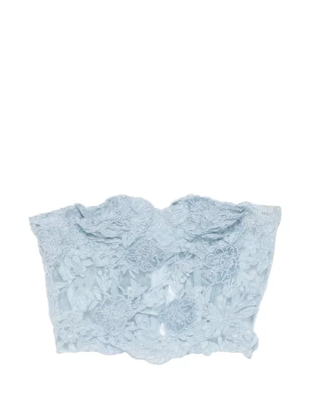 Top Ermanno Scervino cu model floral din dantelă fără bretele albastru