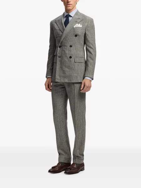 Costum Ralph Lauren Purple Label de lână în carouri cu două rânduri de nasturi gri
