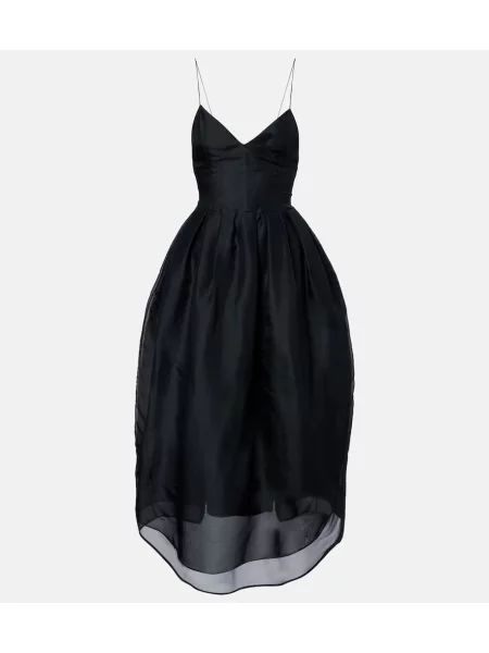 Rochie midi Khaite de mătase până la genunchi de costum negru