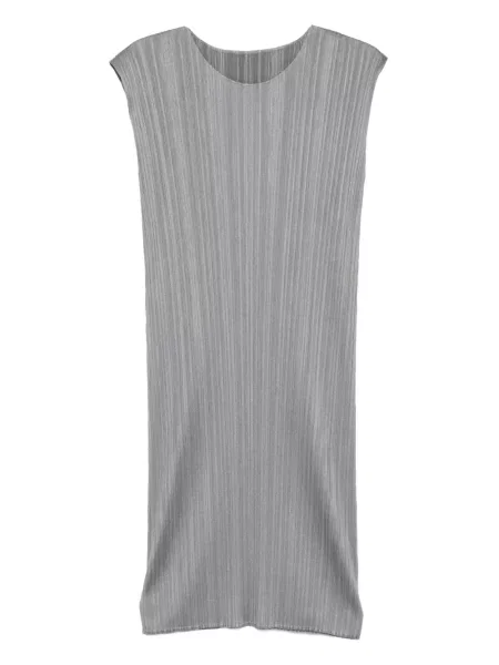 Rochie midi Pleats Please Issey Miyake fără mâneci plisată până la genunchi gri