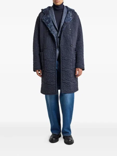 Palton Etro cu glugă cu model paisley albastru