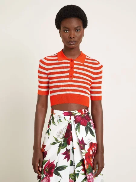 Dolce & Gabbana Cropped Polokošile Z Žerzeje bílá/ červená bílé