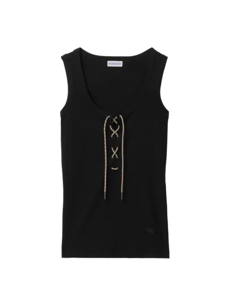 Lniany top Burberry w kratkę czarny