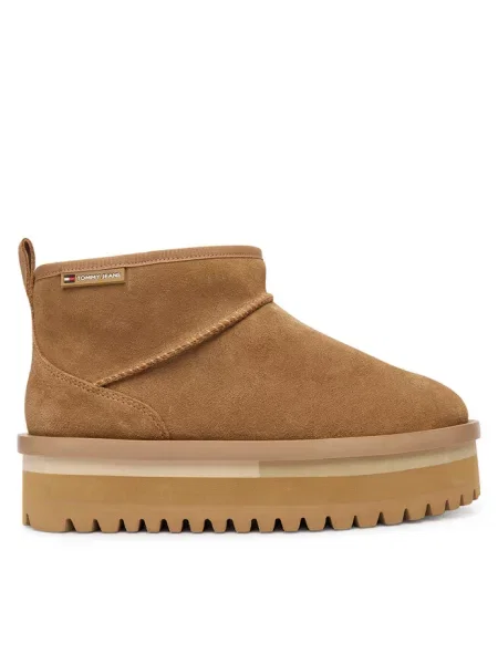 Tommy Jeans śniegowce zamszowe TJW FLATFORM SNOW BOOT SUEDE beżowy brązowe