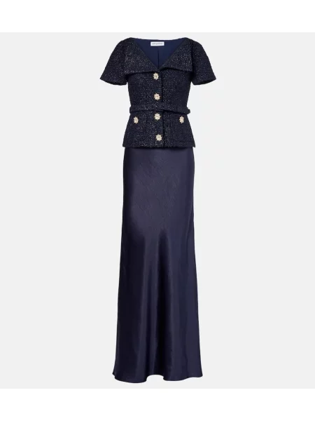Rochie maxi Self-portrait din satin de costum albastru