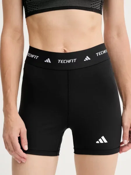 Къс панталон за трениране adidas Performance Techfit с изчистен дизайн с висока талия черно