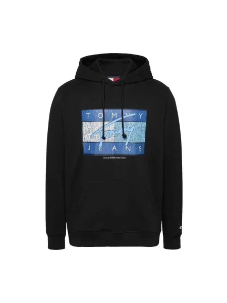 Bluza z kapturem Tommy Hilfiger w miejskim stylu z nadrukiem czarna