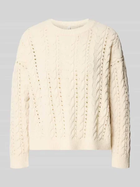 Sweter ze wzorem w warkocze Only biały