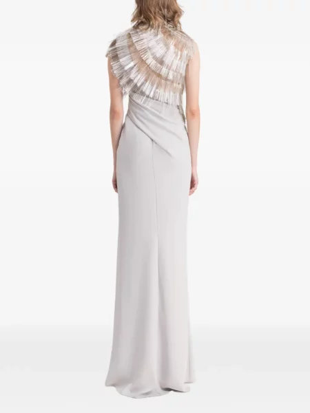 Sukienka maxi Gemy Maalouf z frędzli asymetryczna szara